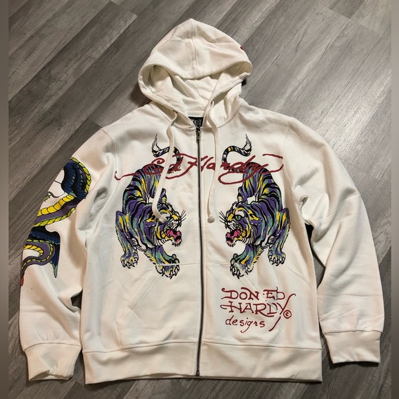 ED HARDY TIGER DRAGON HOODIE (EHM1301-35) COLOR: IVORY (Small Imperfections) - Picture 3 of 5